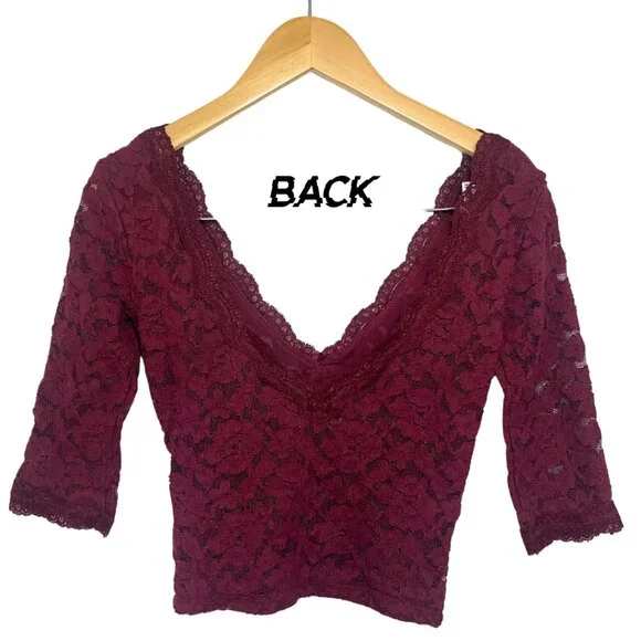 Urban Outfitters Kimchi Blue Burgundy Lace V-Neck Top - Picture 3 of 5
